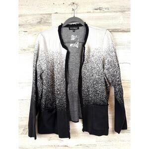 Picadilly Canada Womens L Petite Black White Ombre Speckled Cardigan NEW